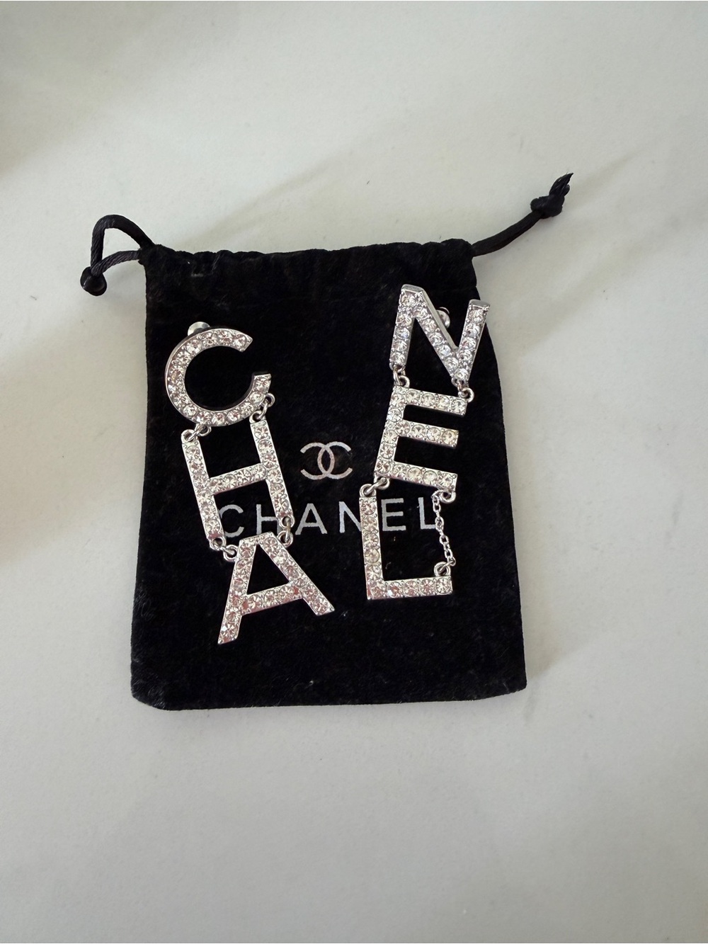 Repurposed Costume Jewelry Letter Drop Earrings - Silver Tone